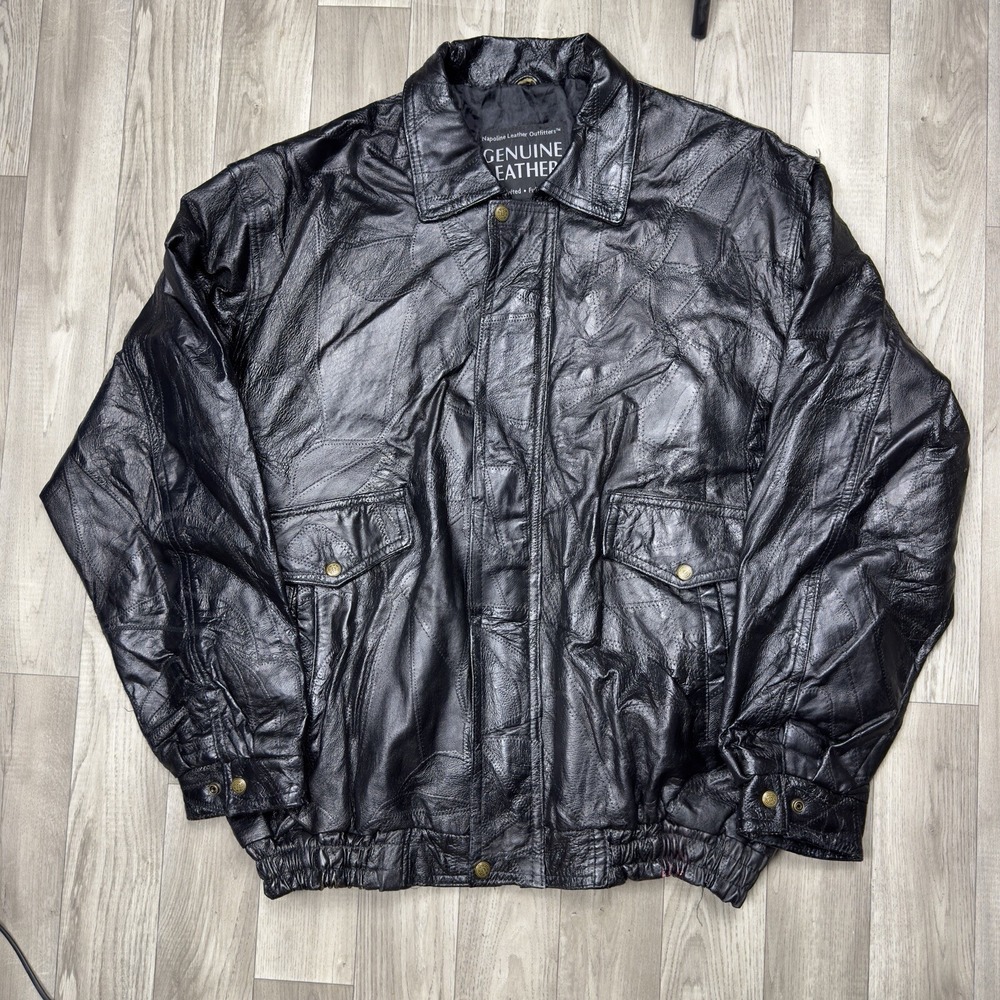 Vintage 90s Napoline Leather Jacket Workwear Biker Black 3XL